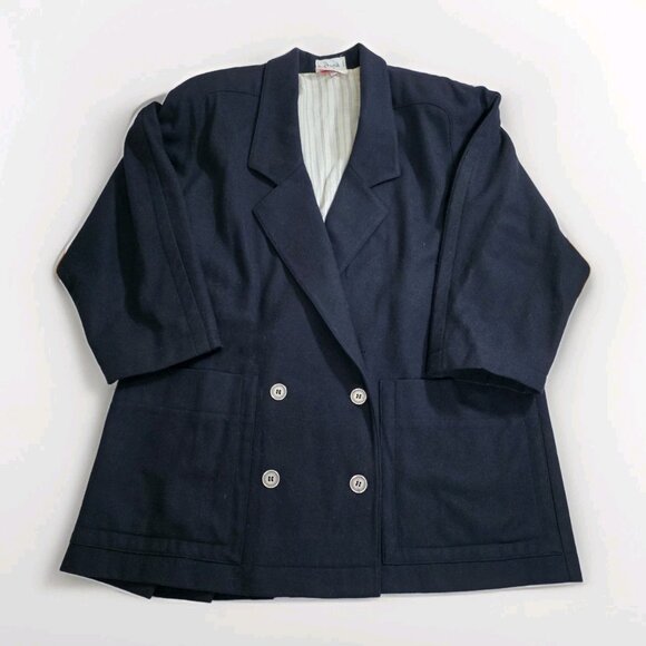 Byblos Vtg Blazer Jacket Womens US 8 Black Wool LS Lined Pockets Retro Chic FLAW - Picture 7 of 16